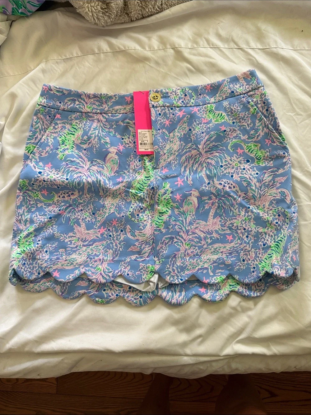 Lilly Pulitzer Light Blue Scalloped Hem Printed Skort with Pink and Lime Accents - Picture 1 of 4